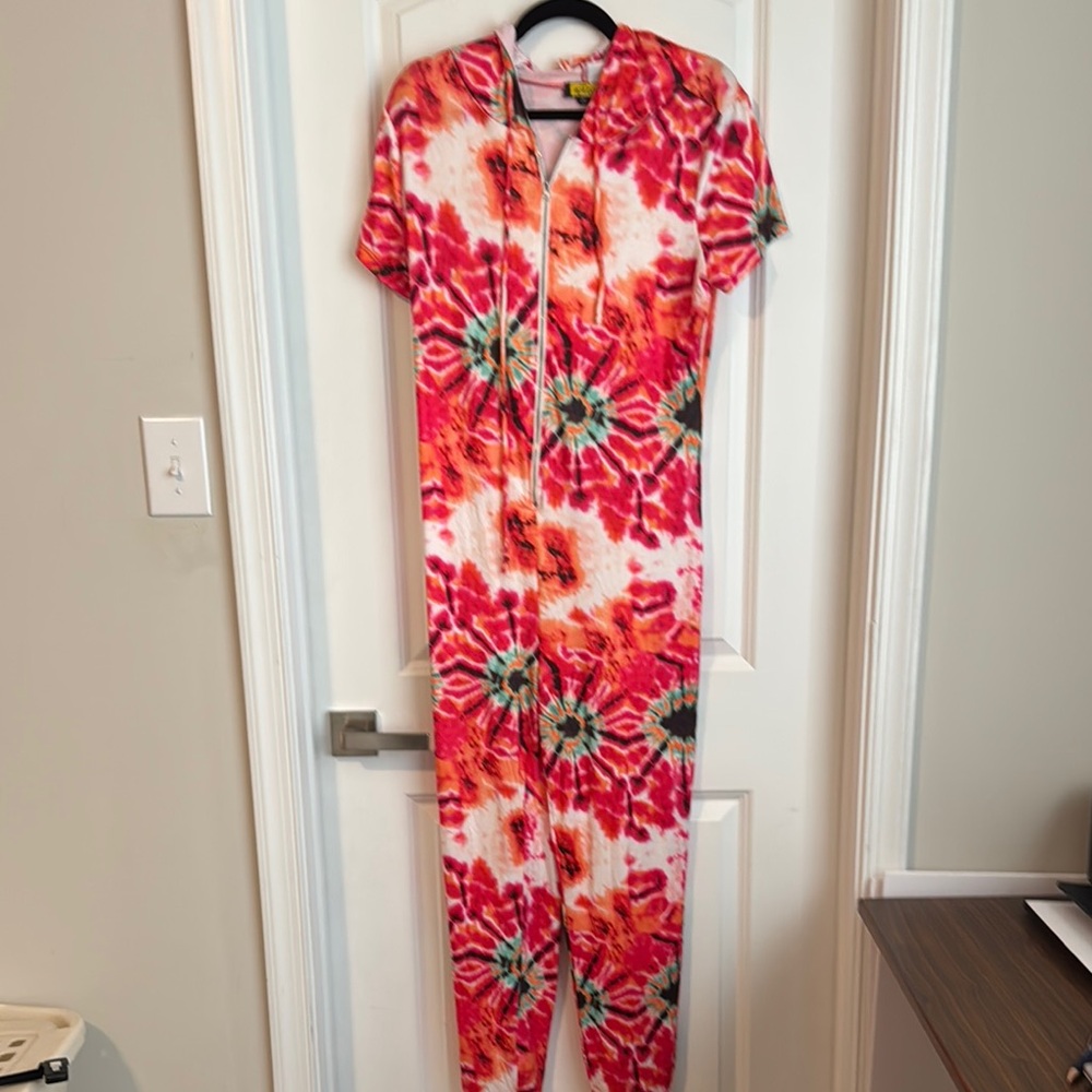 Love By Design Tie-Dye Jumpsuit - Red and Green